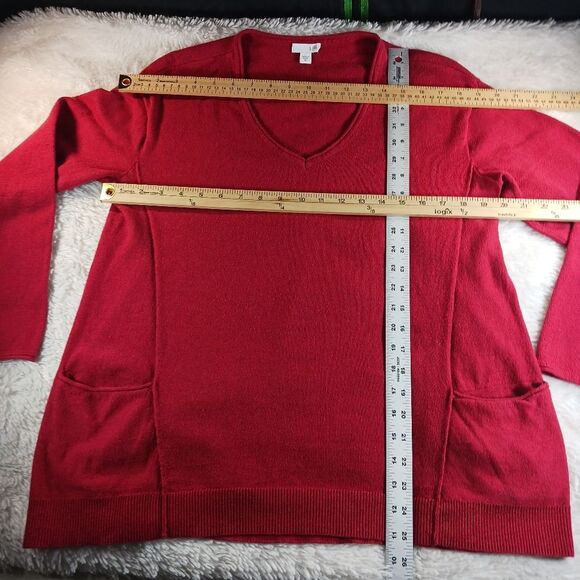 J. Jill Pure Jill Cotton Blend Front Pocket Red Sweater V-Neck Size Medium - Picture 6 of 11